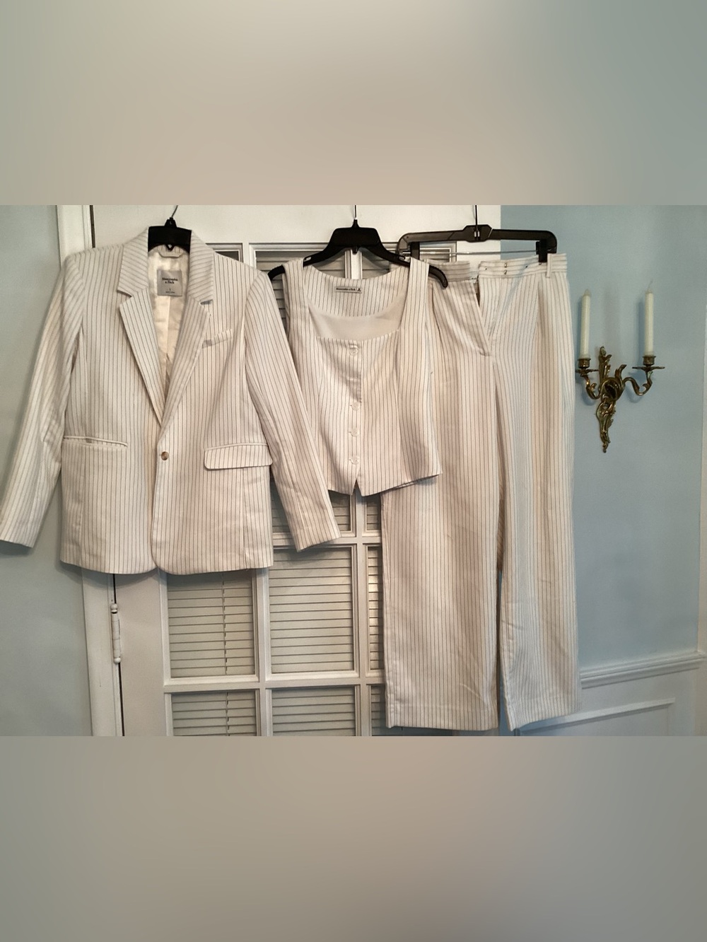 Abercrombie & Fitch Women's Cream Pinstripe Blazer Vest Pants Set